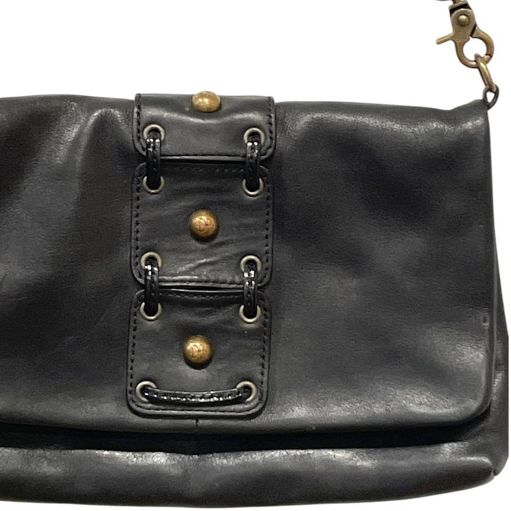 Donald J Pliner Womens Leather Bag Purse Shoulder Strap Brass Hardware Black